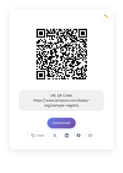 QR code generated by StackQR for a sample Amazon registry URL