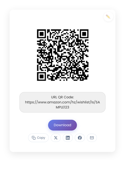 QR code generated by StackQR for a sample Amazon wish list URL