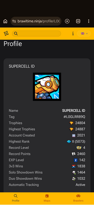 Brawl Stars profile loaded after scanning the QR code