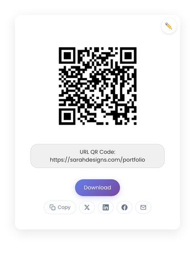 QR code generated by StackQR for a sample creator portfolio URL