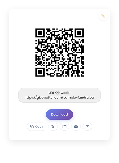 QR code generated by StackQR for a sample donation page link