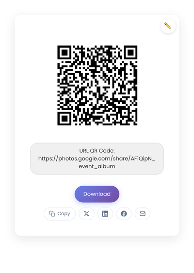 QR code generated by StackQR for a sample shared photo album