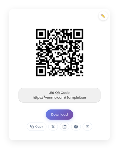 QR code generated by StackQR for a sample Venmo profile URL