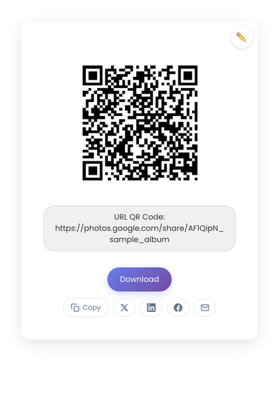 QR code generated by StackQR for a sample wedding photo album