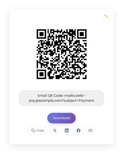 QR code generated by StackQR for a sample Zelle payment link